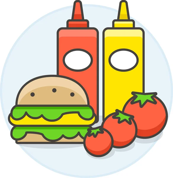 Hamburger Fast Food Simgesi Tam Hatlı — Stok Vektör