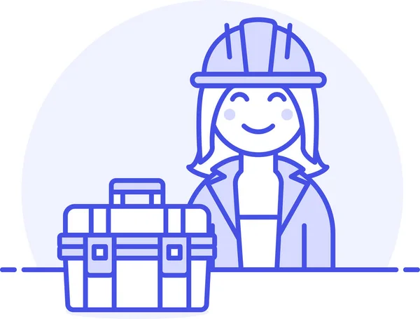 Ausrüstung Weibliche Baumeister Ikone Der Kategorie Werkzeugbau — Stockvektor