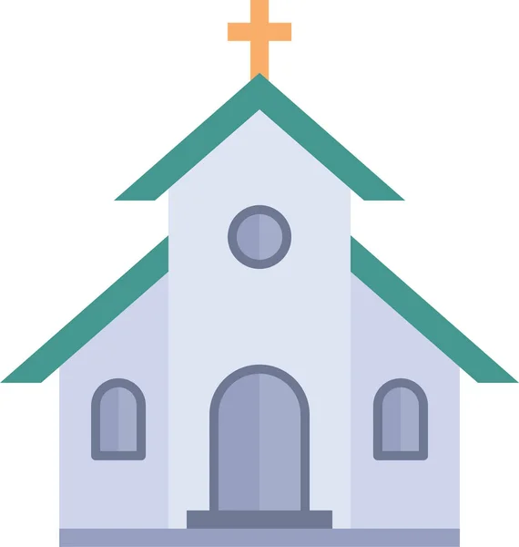 Épület Katolikus Templom Ikon Lapos Stílusban — Stock Vector