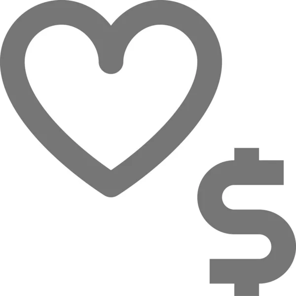 Dollar Hart Als Pictogram Omtrek Stijl — Stockvector