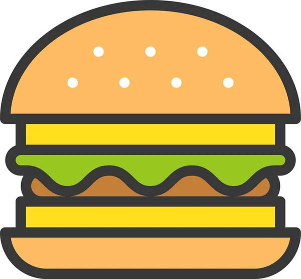 Comida Rápida Hamburguesa Icono Estilo Contorno Lleno — Vector de stock