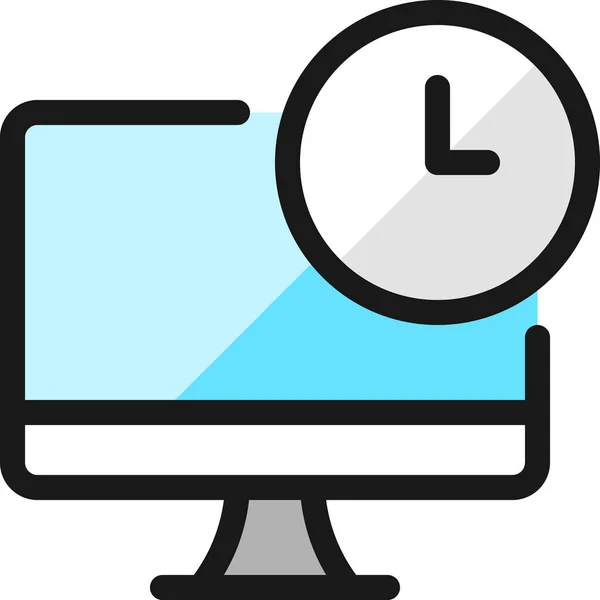 Ícone Relógio Monitor Desktop Estilo Esboço Preenchido — Vetor de Stock