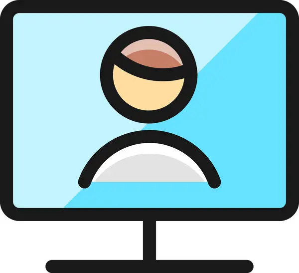 Single Man Monitor Icon Filled Outline Style — Stock Vector