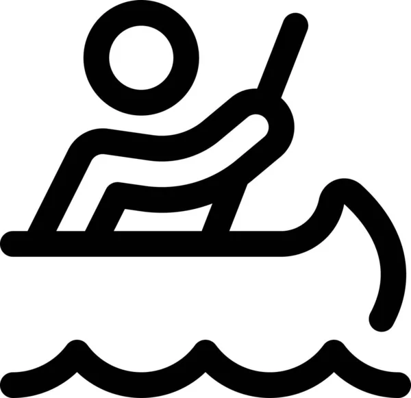 Canoa Persona Ondas Icono Estilo Del Esquema — Vector de stock