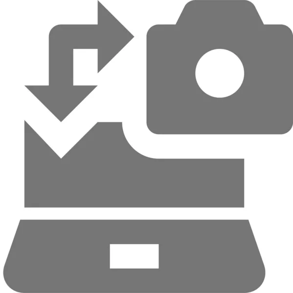 Kamera Laptop Transfer Symbol Soliden Stil — Stockvektor