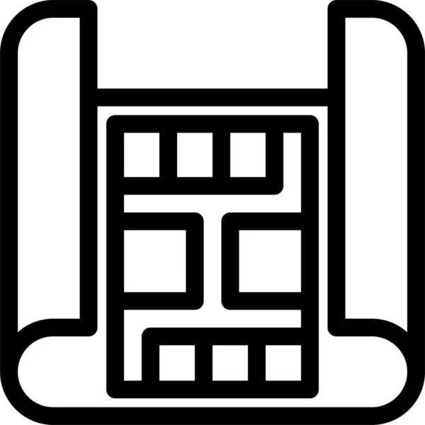 Ikona Mapy Budowy Budynku Stylu Zarysu — Wektor stockowy