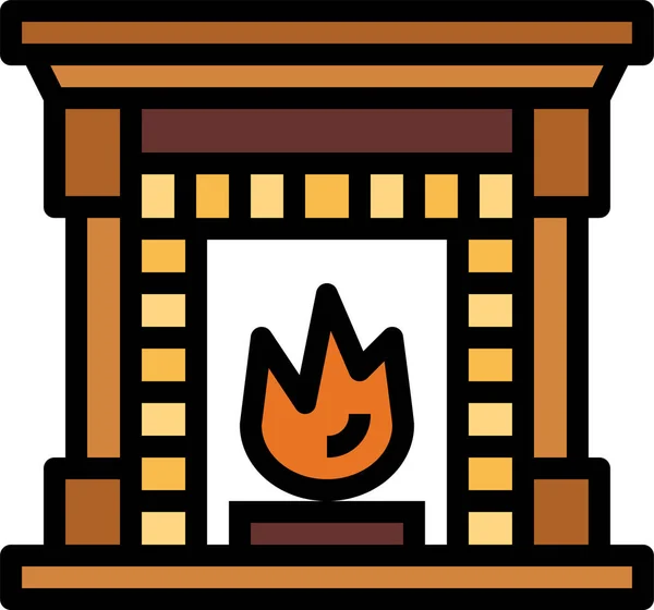 Chimney Fireplace Living Icon Filled Outline Style — Stock Vector
