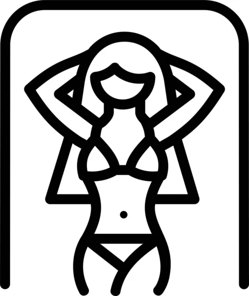 Plażowe Bikini Plażowe Ikona Opalania Stylu Konturu — Wektor stockowy