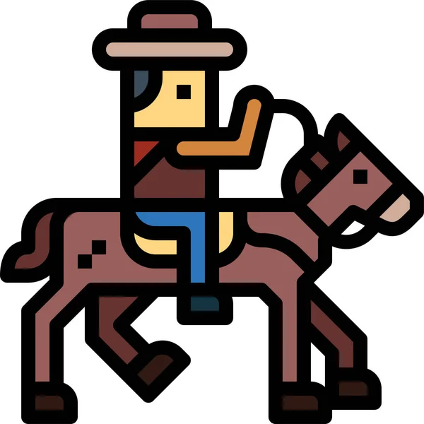 Cowboy Rijden Paard Pictogram — Stockvector