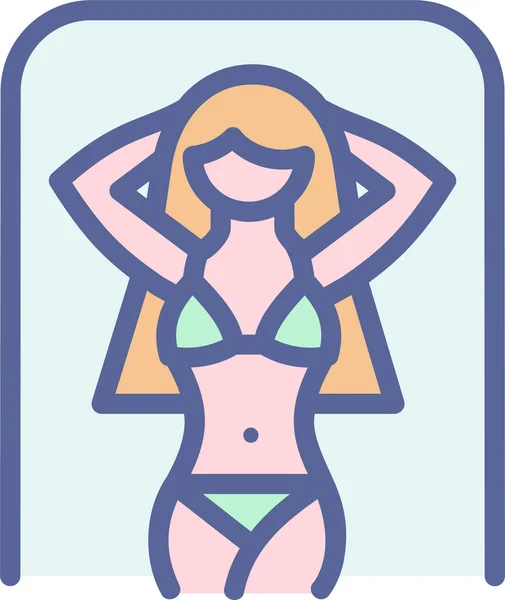 Strand Bikini Zonnebaden Pictogram Gevulde Outline Stijl — Stockvector