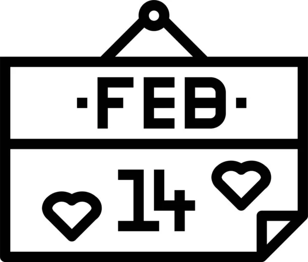 Calendario Febrero Amor Icono Estilo Esquema — Vector de stock