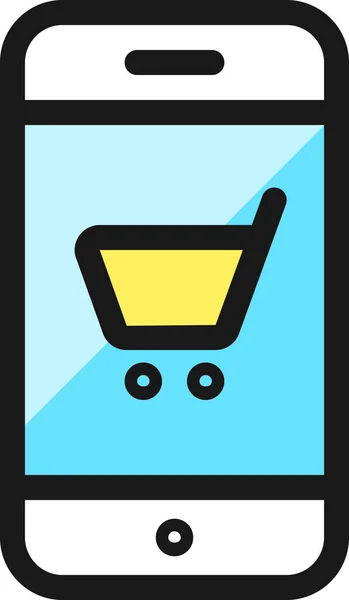 Mobile Cart Shopping Icon Filled Outline Style — Stock Vector