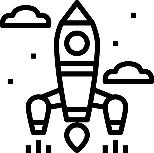 ロケット宇宙船の起動アイコンのアウトラインスタイル — ストックベクタ