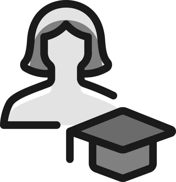 Vrouw Single Graduate Pictogram Gevulde Outline Stijl — Stockvector