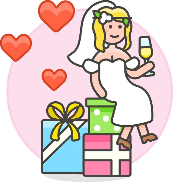 Novia Celebración Champán Icono Categoría Amor Romance — Vector de stock