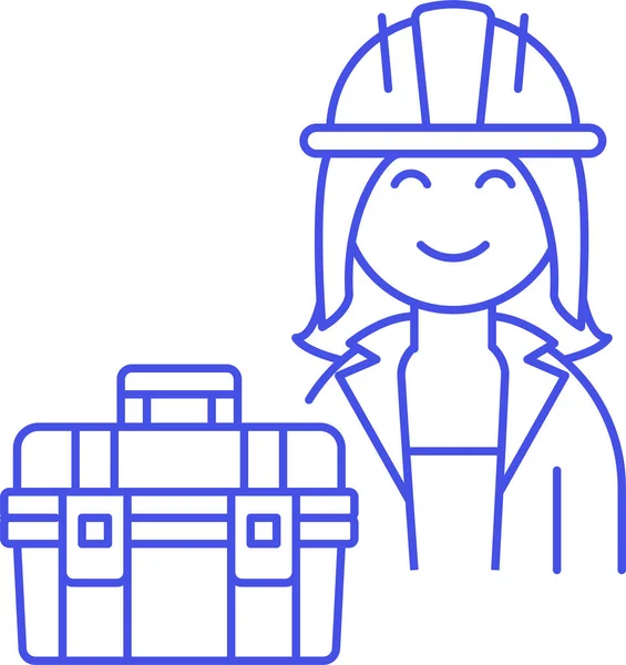 ツール建設カテゴリの女性のツールボックス労働者のアイコン — ストックベクタ