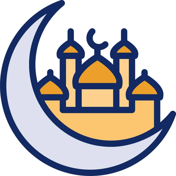 Icono Mezquita Luna Creciente Estilo Contorno Lleno — Vector de stock