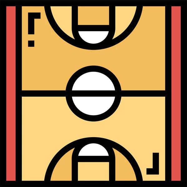 バスケットボールのフィールドアイコンをフルアウトラインスタイルで表示 — ストックベクタ