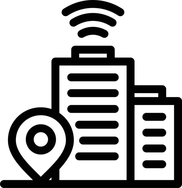 Edificio Ubicación Wifi Icono Estilo Del Esquema — Vector de stock