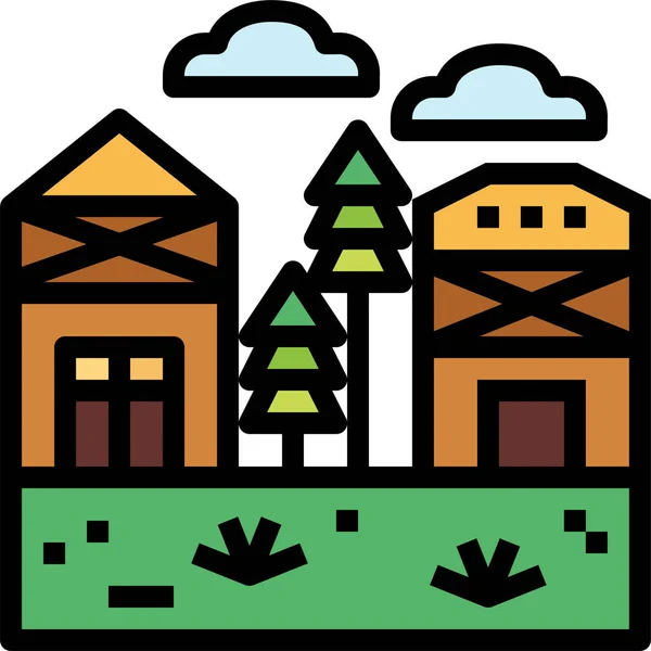 Paisaje Naturaleza Paisaje Icono Estilo Contorno Lleno — Vector de stock