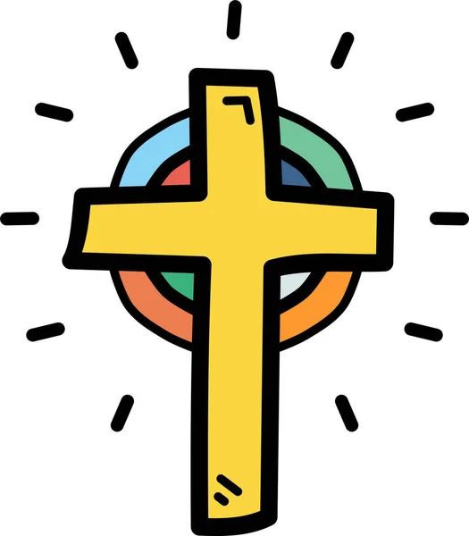 Cristo Ícone Cruz Cristã Estilo Esboço Preenchido —  Vetores de Stock