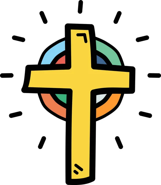 Cristo Icono Cruz Cristiana Estilo Contorno Lleno — Vector de stock