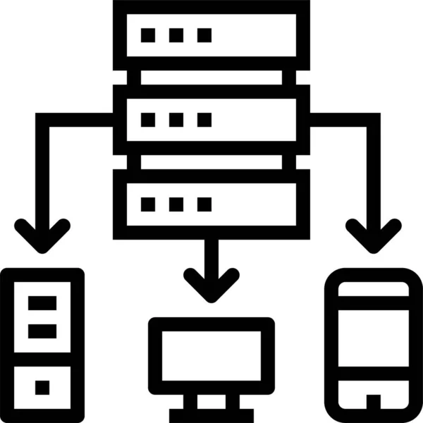 Icône Serveur Réseau Base Données Dans Style Contour — Image vectorielle