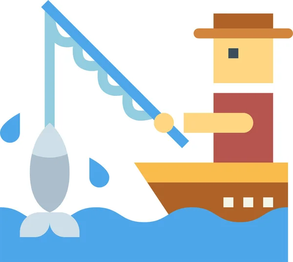 Ícone Pescador Peixe Barco Categoria Lazer Hobby — Vetor de Stock