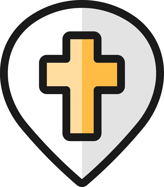 Ikona Kostel Pin Kříž Vyplněném Stylu Obrysu — Stockový vektor