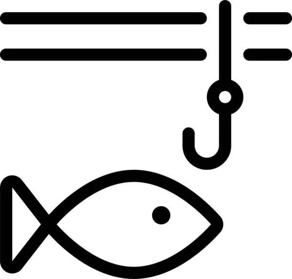 Pêche Ligne Icône Poisson Dans Style Contour — Image vectorielle