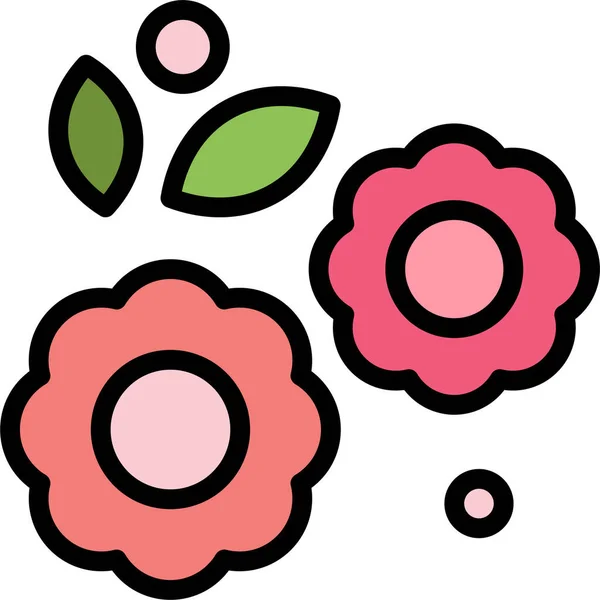 填充型的东方花卉自然图标 轮廓型 — 图库矢量图片