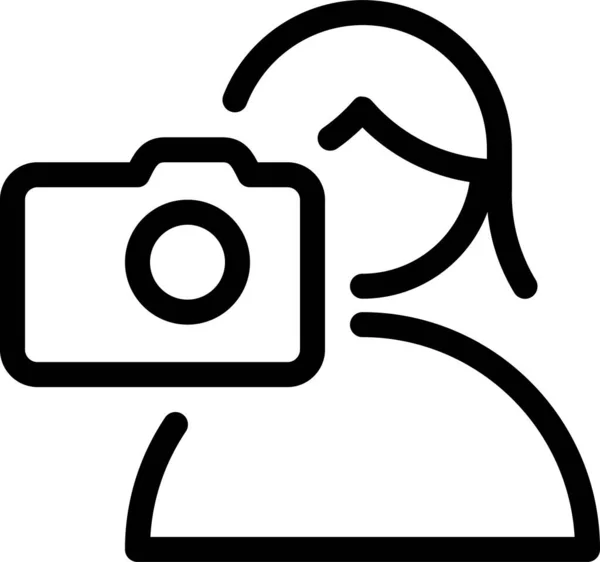 Camera Meisje Menselijk Pictogram Omtrek Stijl — Stockvector