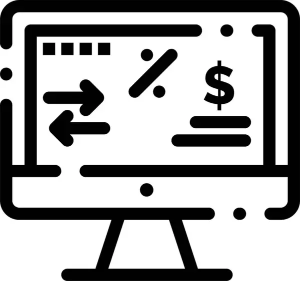 Computer Financiën Inkomen Pictogram Grote Lijnen Stijl — Stockvector