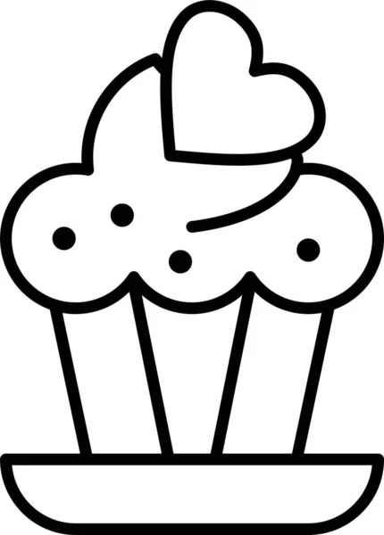 Pastel Cupcake Amor Icono Estilo Esquema — Vector de stock