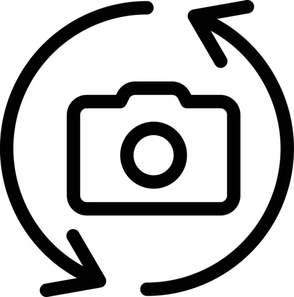 アウトラインスタイルの矢印カメラフリップアイコン — ストックベクタ