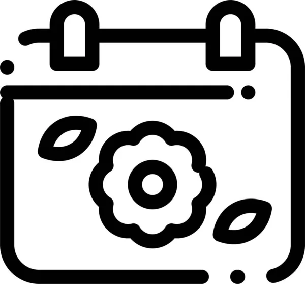 Ημερολόγιο Ημερομηνία Λουλούδι Εικονίδιο Στυλ Περίγραμμα — Διανυσματικό Αρχείο