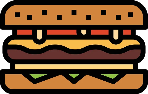 Icona Hamburger Fast Food Stile Full Outline — Vettoriale Stock