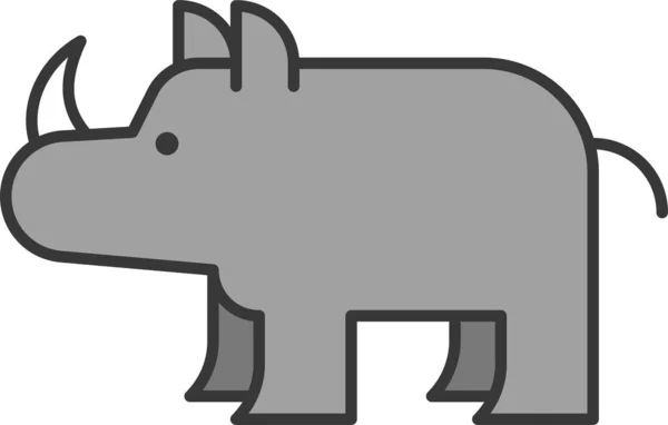 Ζωικό Θηλαστικό Εικονίδιο Ρινόκερου Στυλ Πλήρους Περιγράμματος — Διανυσματικό Αρχείο