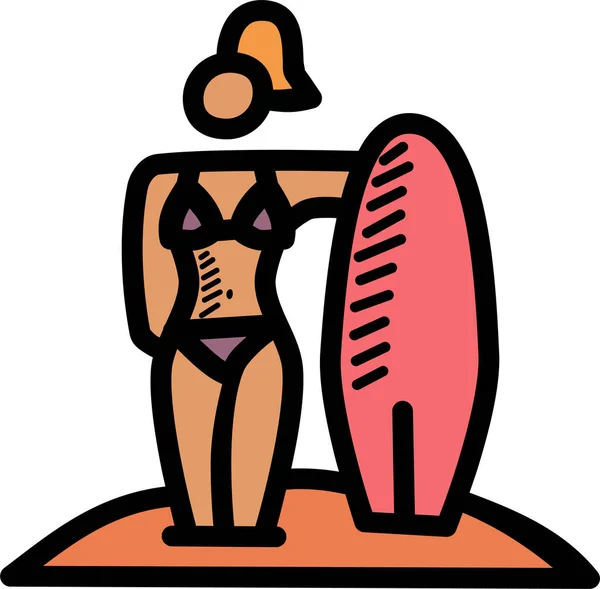 Strand Bikini Urlaubs Ikone Handgezeichneten Stil — Stockvektor