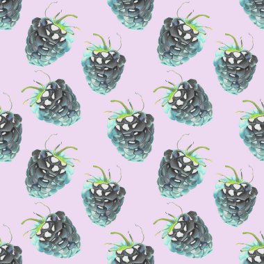 Suluboya böğürtlenli kusursuz desen. El çizimi böğürtlen. Meyve arkaplanı.