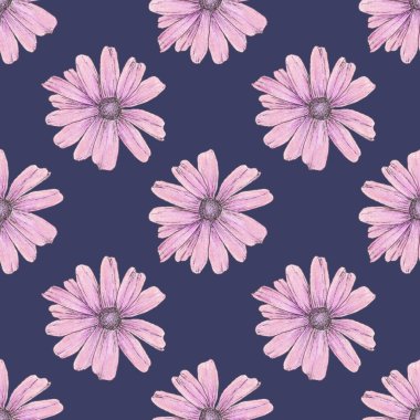 Papatya çiçekli kusursuz çiçek deseni. Tasarım ya da duvar kağıdı, tekstil tasarımı, ambalaj, tekstil, kumaş. Papatya çayı, takvim.