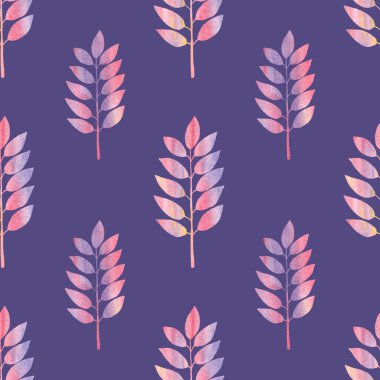 El çizimi suluboya botanik çizimi. Yapraklar ve bitkiler pürüzsüz desen. Duvar kağıdı, kumaşlar, tekstil tasarımı.