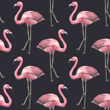 Pembe flamingolu kusursuz tropikal desen. Suluboya arka plan. Duvar kağıdı, tekstil tasarımı, ambalaj, tekstil, kumaş tasarımı.