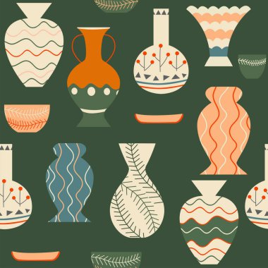 Seramik ve çömlek. Kusursuz desen. Duvar kağıdı, tekstil tasarımı, desenler, ambalajlar, kumaşlar için moda tasarımı. Klasik tasarım, kil dekor