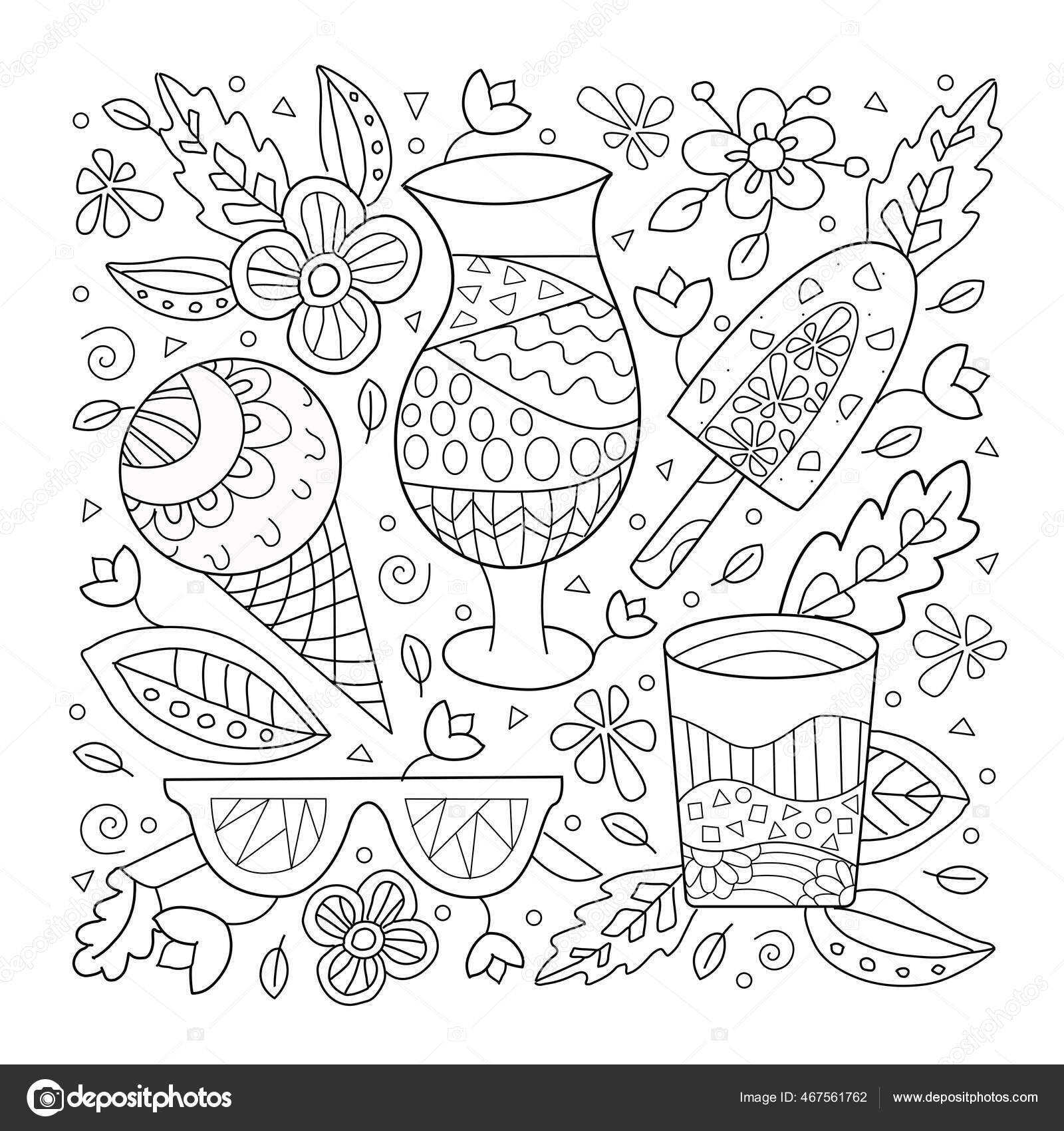 Summer Relax Hand Drawn Coloring Kids Adults Beautiful Simple Drawings  Stock Vector by ©ChristinaDesigns 467561762