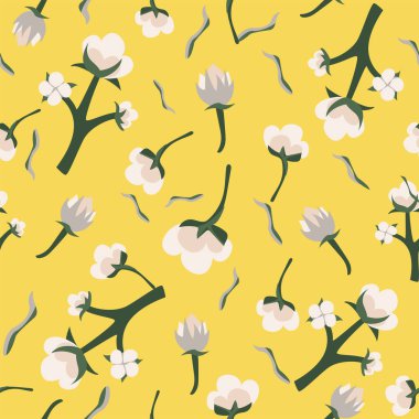 Pamuk pürüzsüz desen. Ekolojik ürünler. Duvar kağıdı, tekstil tasarımı, ambalaj, kumaş için modaya uygun bir tasarım. Eko yaşam, biyoloji 