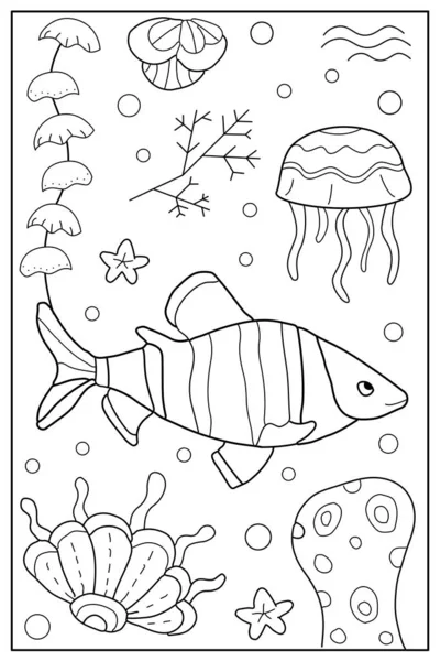 Kehidupan Bawah Air Laut Laut Tangan Digambar Mewarnai Untuk Anak Stok Vektor Bebas Royalti