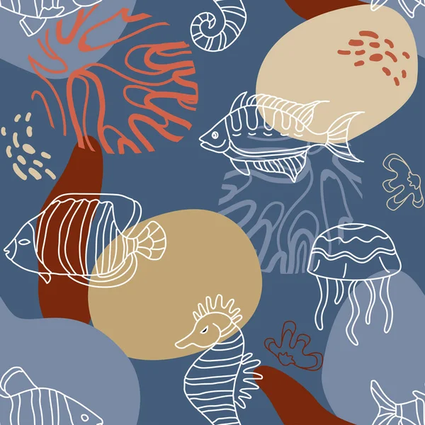 Płynny Wzór Morski Koralowcami Rybami Modny Design Tapety Wzory Tekstylne — Wektor stockowy
