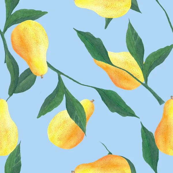 Akvarell Sömlöst Mönster Botanisk Bakgrund Med Päron Blad Grenar Och — Stockfoto