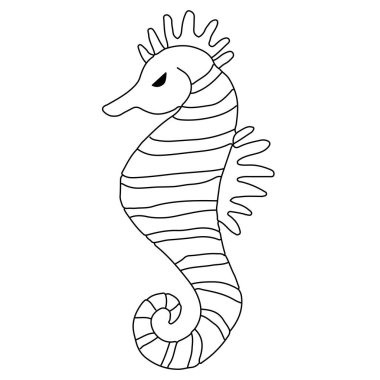 Deniz atı beyazda izole edilmiş. Çizgi çizme. Tasarım elemanı. Beyazda izole edilmiş